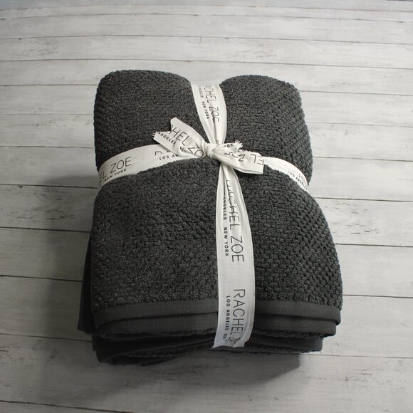 Rachel Zoe Bath Towel Set 100% Cotton Gray Bath Hand Washcloth 6 Piece - Picture 6 of 6
